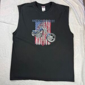 American Pride Motorcycle Flag Sleeveless Graphic T-Shirt Black Mens XL